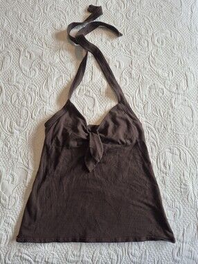 Bra Tops women's brown halter tank top built in shelf bra VGUC